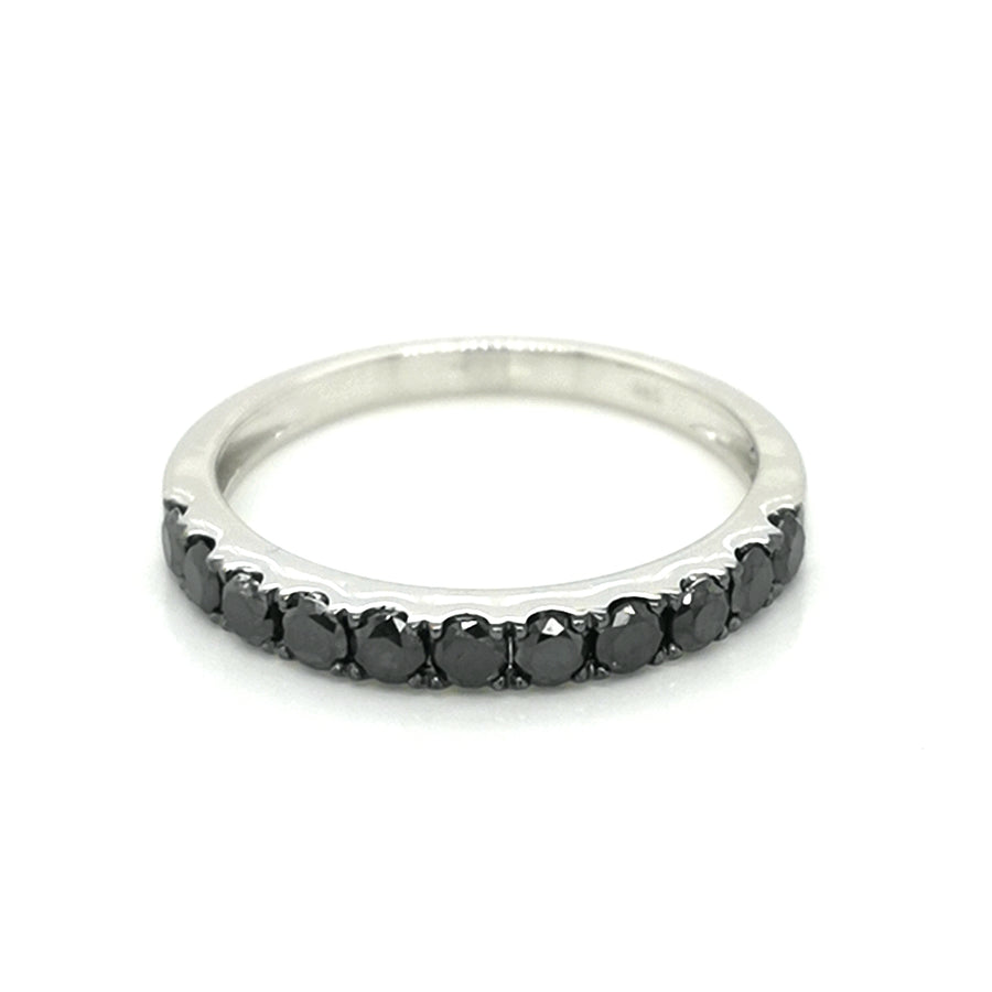 Half Eternity Black Diamond Ring In 18k White Gold.