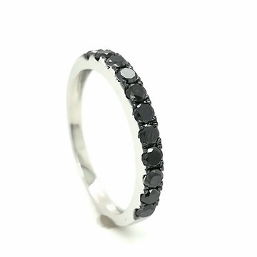 Half Eternity Black Diamond Ring In 18k White Gold.