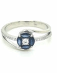 Blue Sapphire And Diamond Ring In 18k White Gold, 