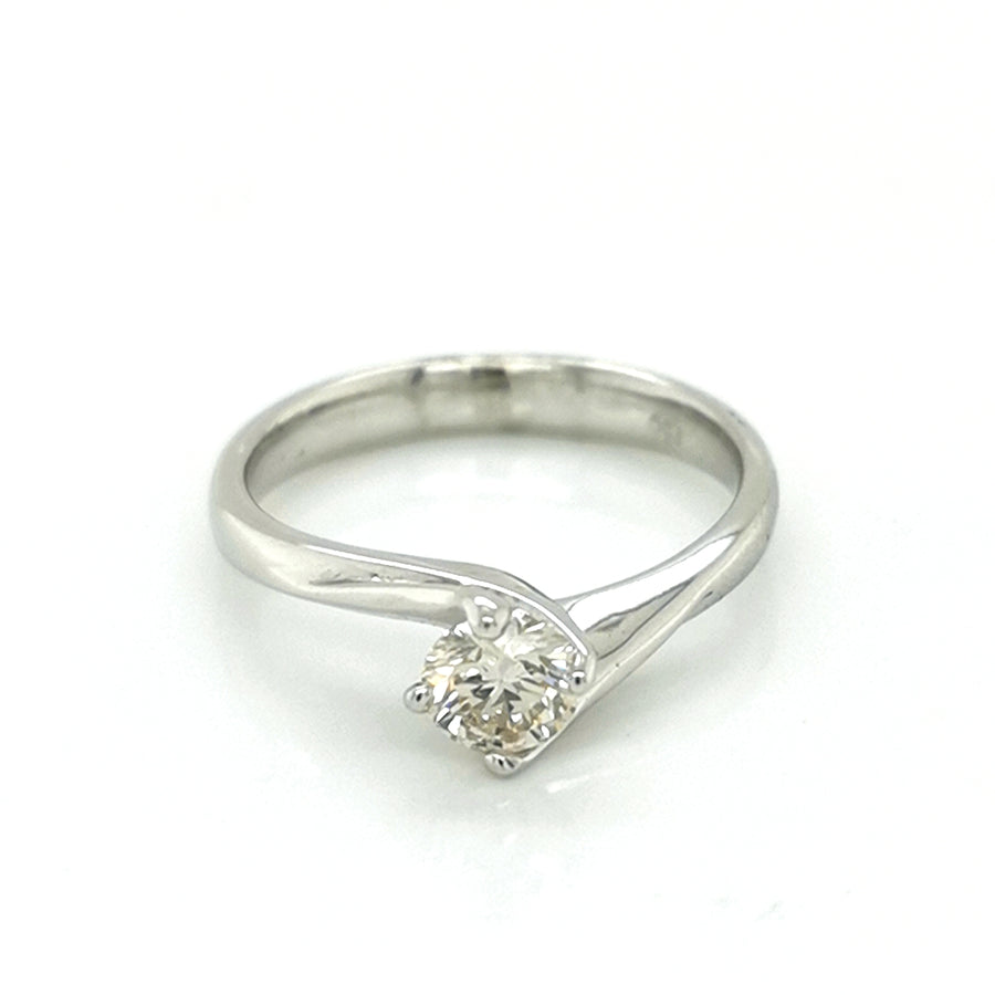 Twisted Solitaire And Diamond Ring In 18k White Gold