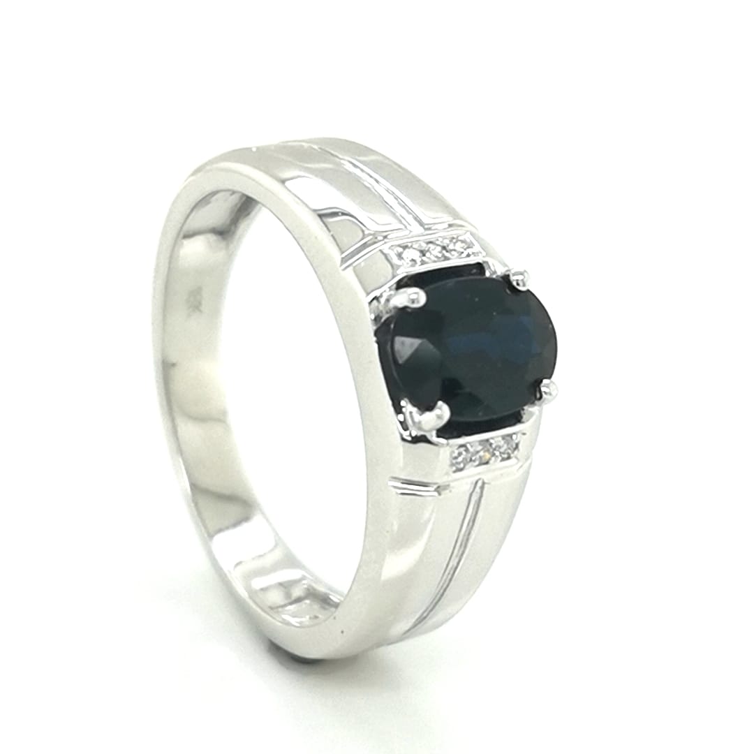 Sapphire And Diamond Ring In 18k White Gold.