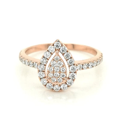 Pear Shape Motif Cluster Set Ring In 18k Rose Gold.