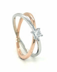 Princess Cut Diamond, Criss-Cross, Cross Over Ring In 18k White And Rose Gold.