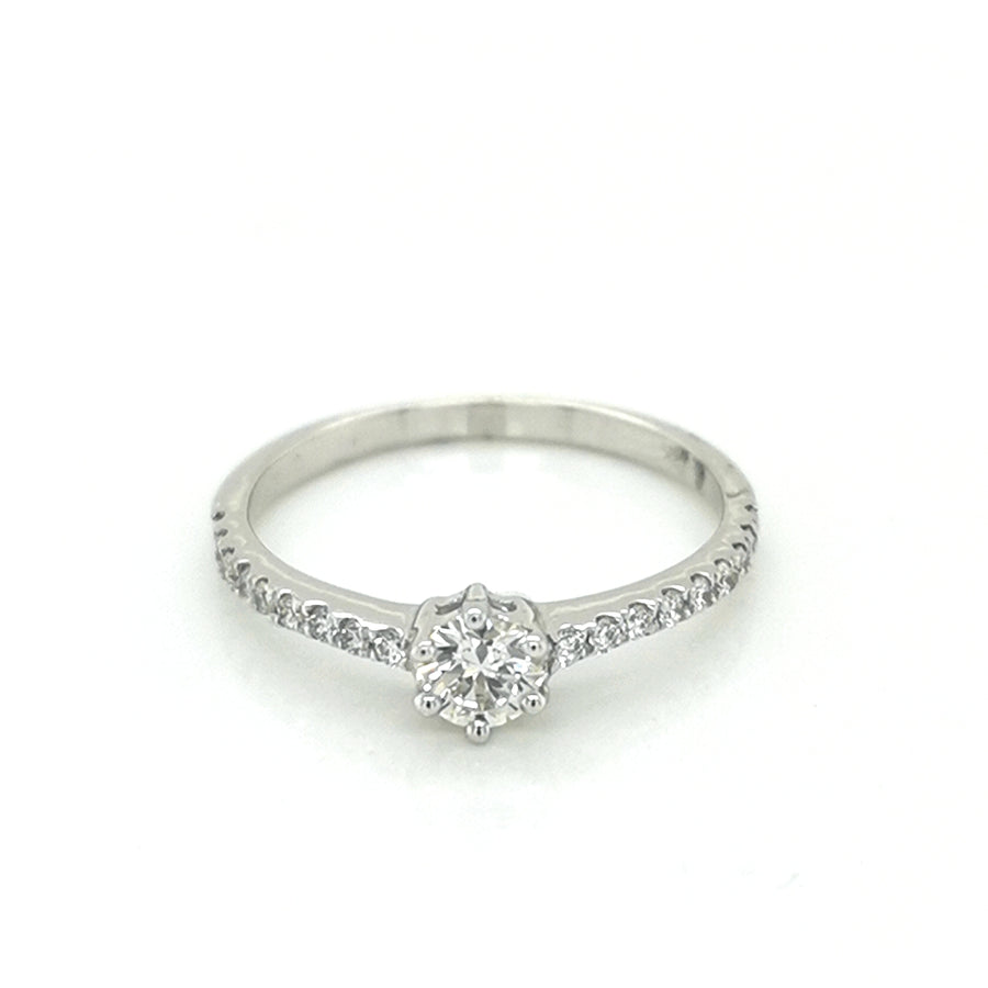 Solitaire Diamond Ring In 18k White Gold