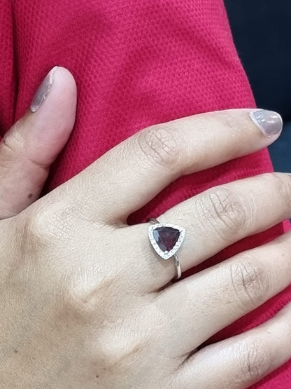 Triangle Shape Garnet Ring Crafted In 18K White Gold