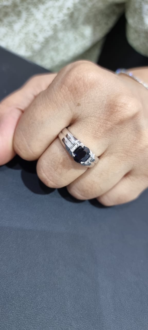 Sapphire And Diamond Ring In 18k White Gold.