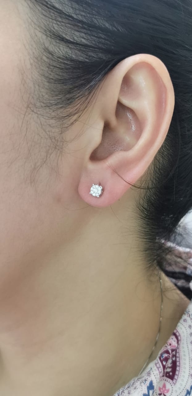 Cluster Diamond Stud Earring Crafted In 18K White Gold