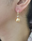 South Sea Golden Pearl Earring 12*13mm Crafted In 18K Yellow Gold