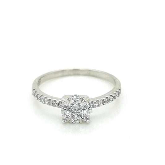 Cluster Engagement Ring 0.41CT Diamonds Crafted IN 18K White Gold