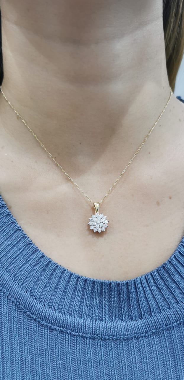 Flower Shape Diamond Pendant Crafted In 18K Yellow Gold