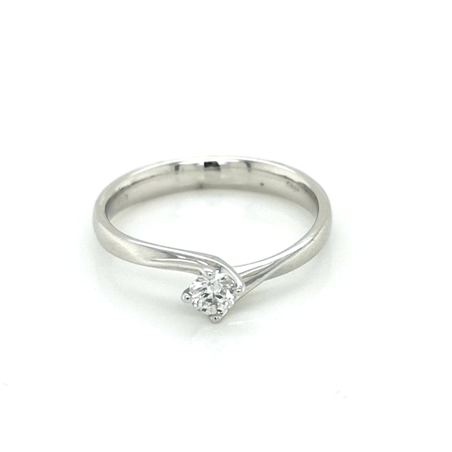 Twisted Round Cut Solitaire Diamond Ring In 18k White Gold