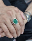 Oval Shape Emerald Diamond Ring Crafted In 18K White gold
