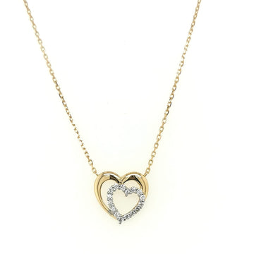 Double Heart Diamond Pendant 0.14 CT Diamonds Crafted In 18K Yellow Gold