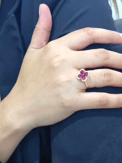 Flower Design Ruby And Diamond Ring In 18k Rose Gold.