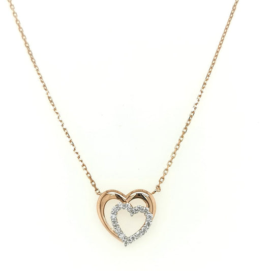 Double Heart Necklace With Diamonds Crafted In 18K Rose Gold