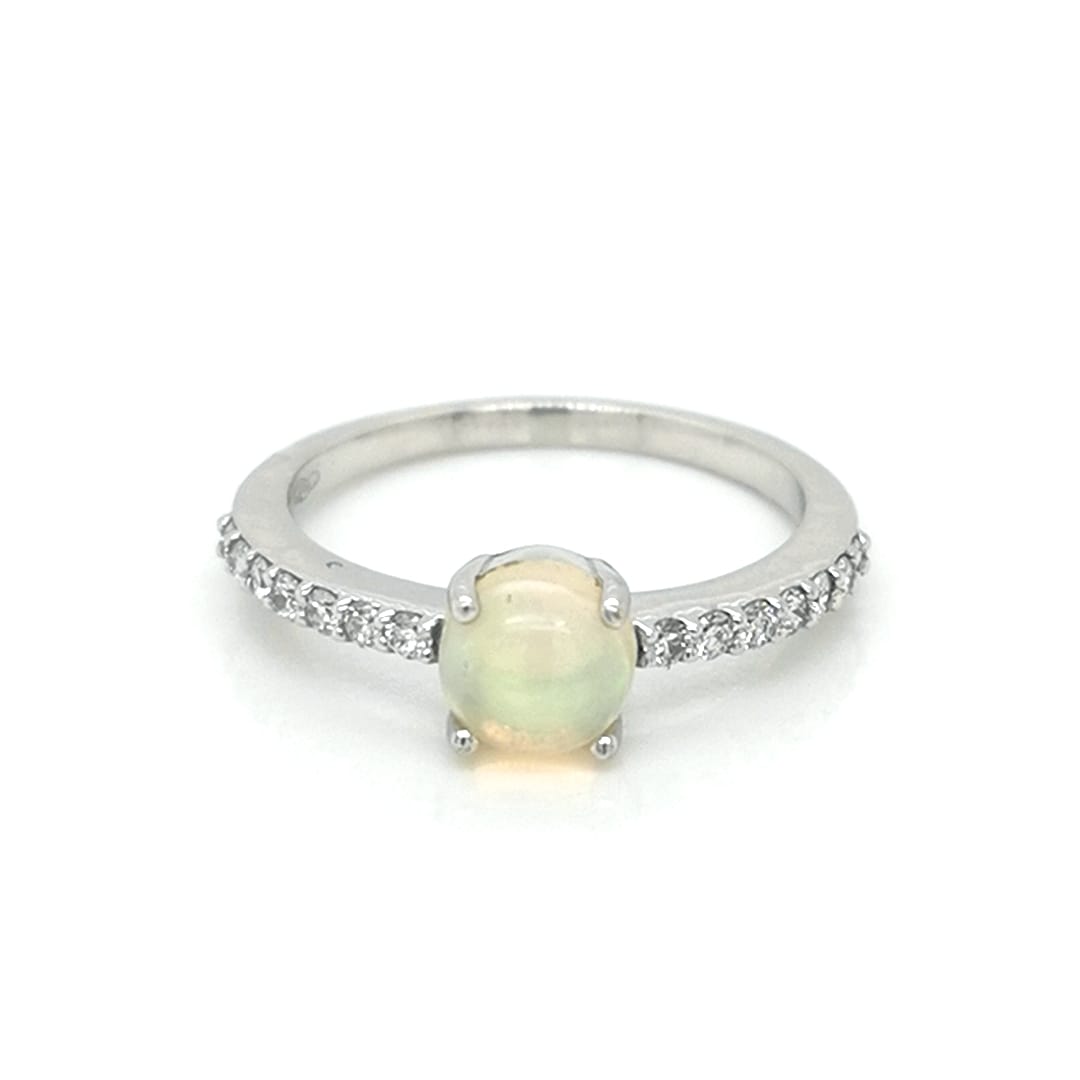 Opal Diamond Ring Crafted In 18K White Gold