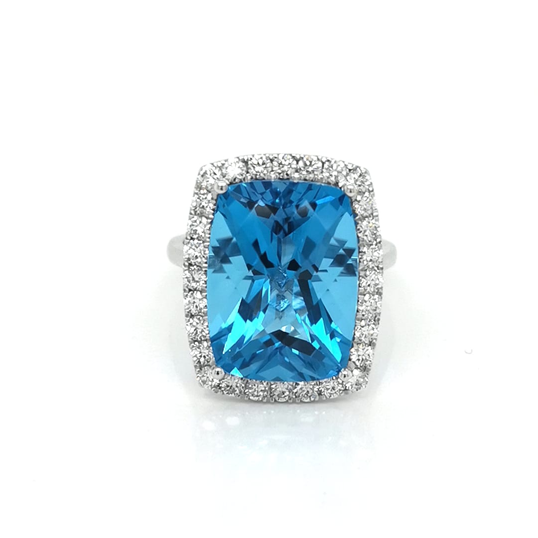Blue Topaz Diamond Ring Crafted In 18K White Gold