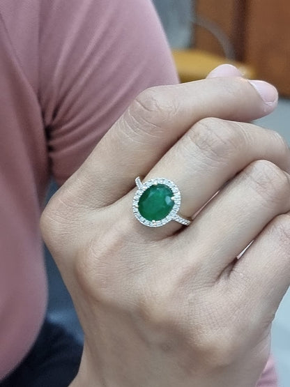 Oval Shape Emerald Diamond Ring Crafted In 18K Yellow  Gold