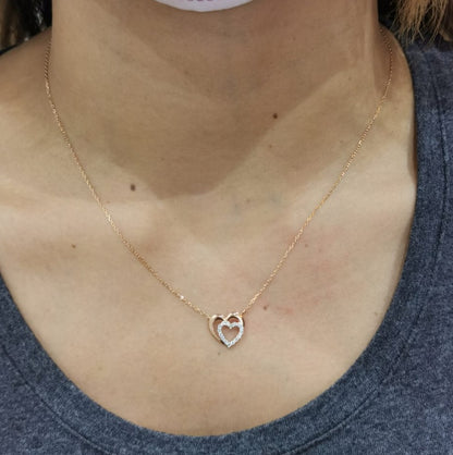 Double Heart Necklace With Diamonds Crafted In 18K Rose Gold