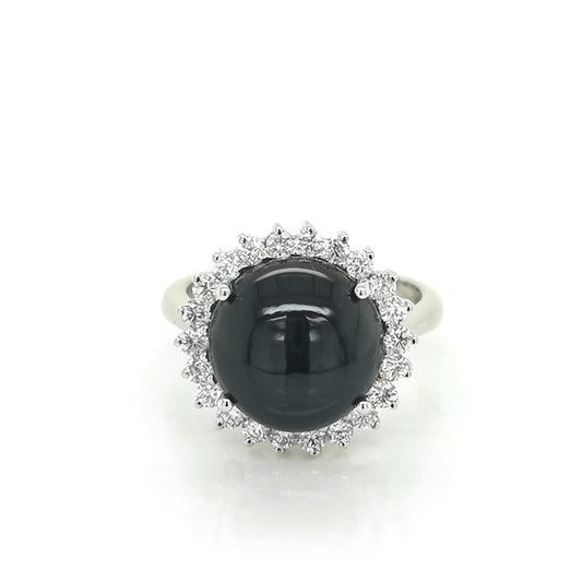 Black Onyx And Diamond Ring Crafted In 18K White Gold