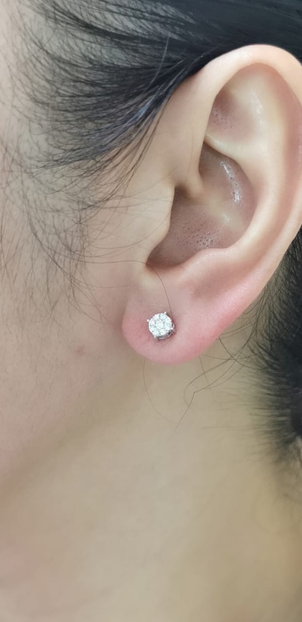 Cluster Diamond Earring Crafted In 18K White Gold