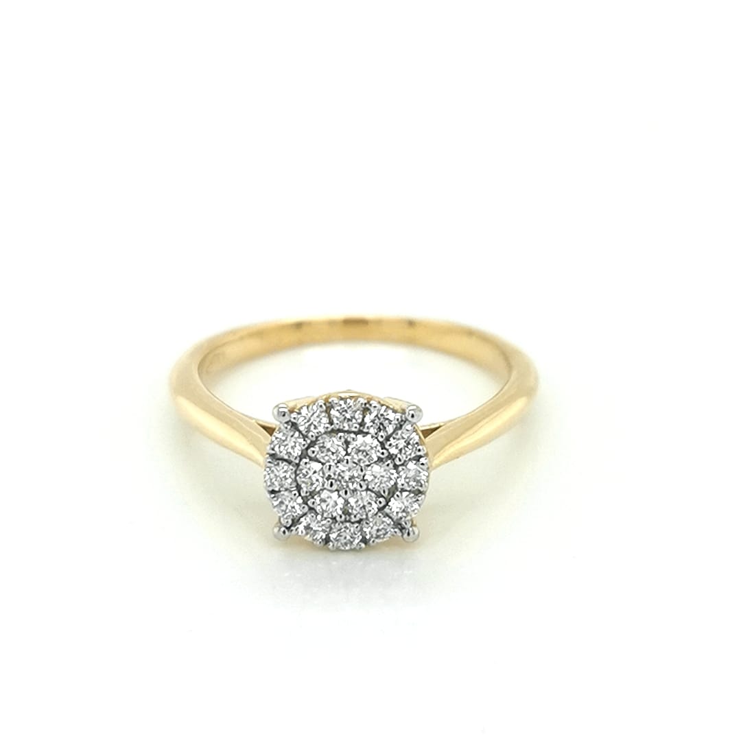 Cluster Diamond Engagement Ring Crafted In Yellow Gold