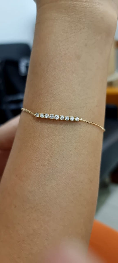 Half Tennis Diamond Bracelet, Chain Bracelet In 18k Yellow Gold.