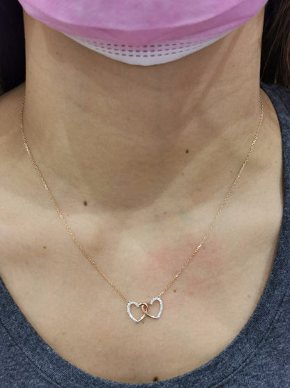 Double Heart Necklace Crafted In 18K Rose Gold