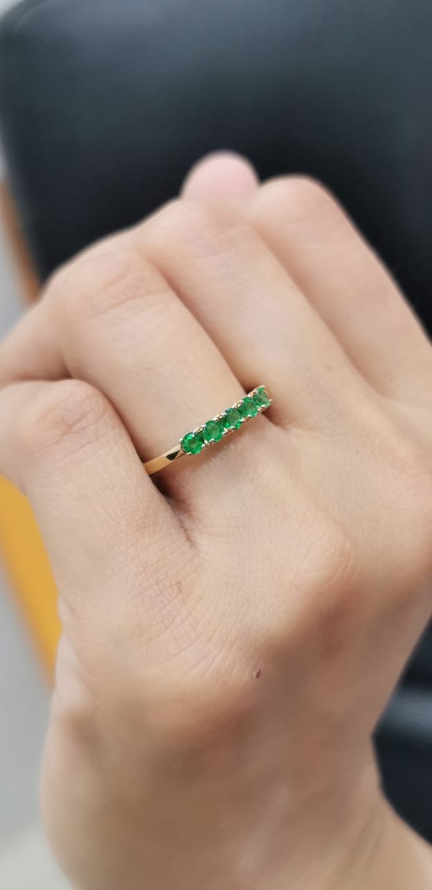 Five Stone Emerald Ring Crafted In 18K Yellow Gold