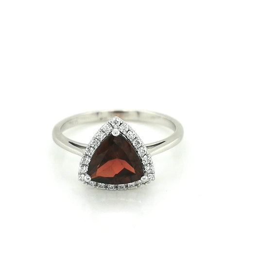 Triangle Shape Garnet Ring Crafted In 18K White Gold