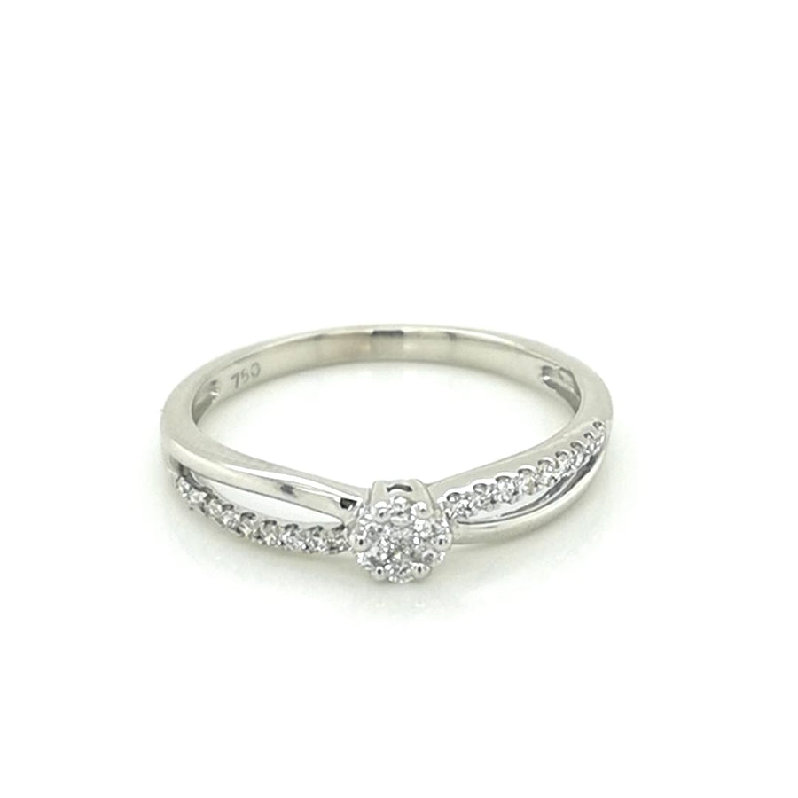 Cluster Diamond Engagement Ring Crafted In 18K White Gold