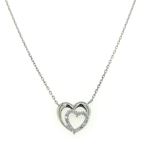 Double Heart Necklace With Diamonds Crafted In 18K White Gold