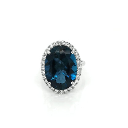 London Blue Topaz Diamond Ring Crafted In 18K White Gold