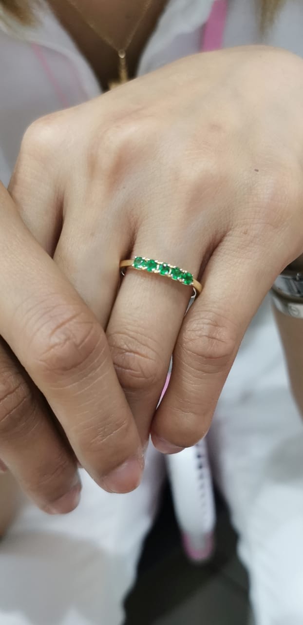 Five Stone Emerald Ring Crafted In 18K Yellow Gold