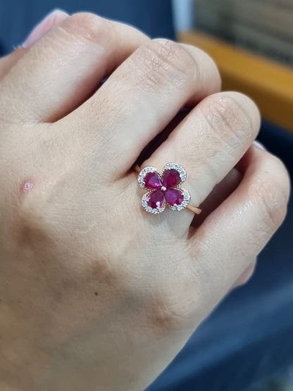 Flower Design Ruby And Diamond Ring In 18k Rose Gold.