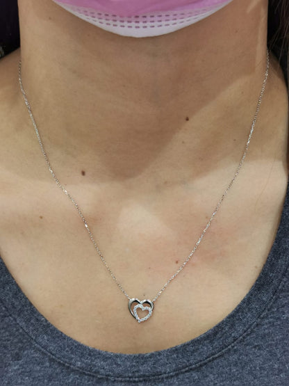 Double Heart Necklace With Diamonds Crafted In 18K White Gold