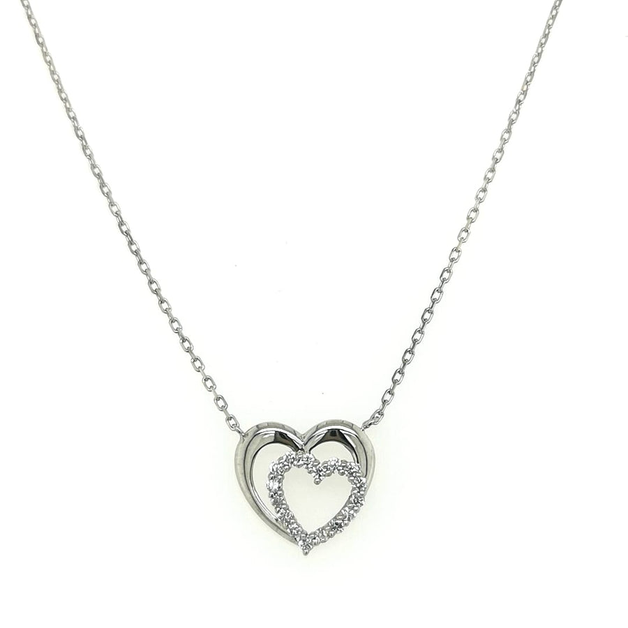 Double Heart Pendant With Diamonds Crafted In 18K White Gold