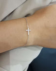 Diamond Cross Bracelet In18k White Gold.