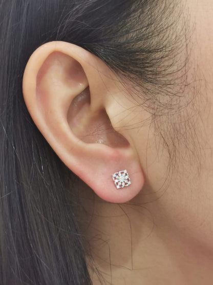 Cluster Diamond Stud Earrings Crafted In 18K White Gold