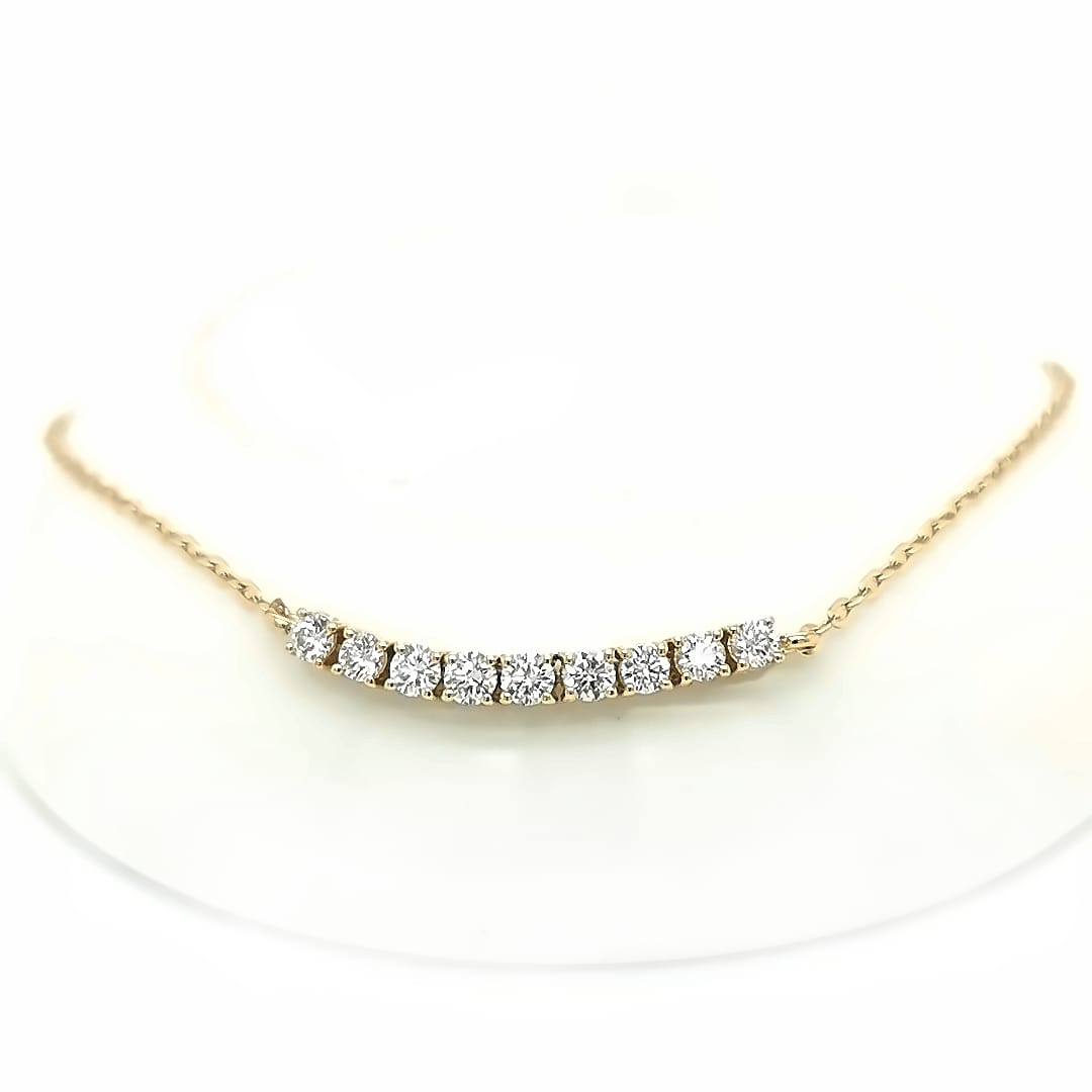 Half Tennis Diamond Bracelet, Chain Bracelet In 18k Yellow Gold.