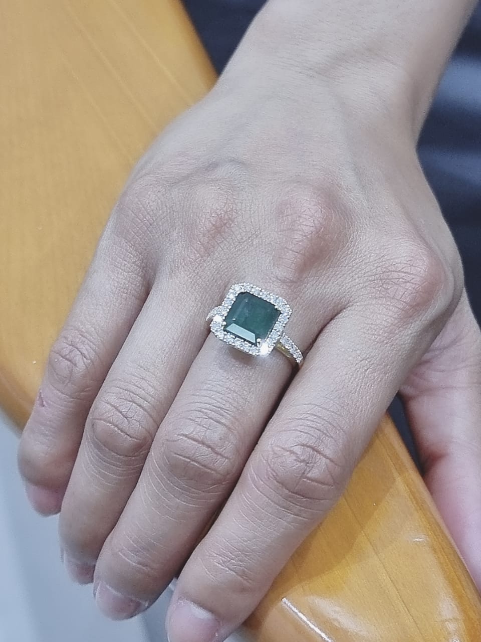 Halo Emerald And Diamond Ring In 18k Yellow Gold