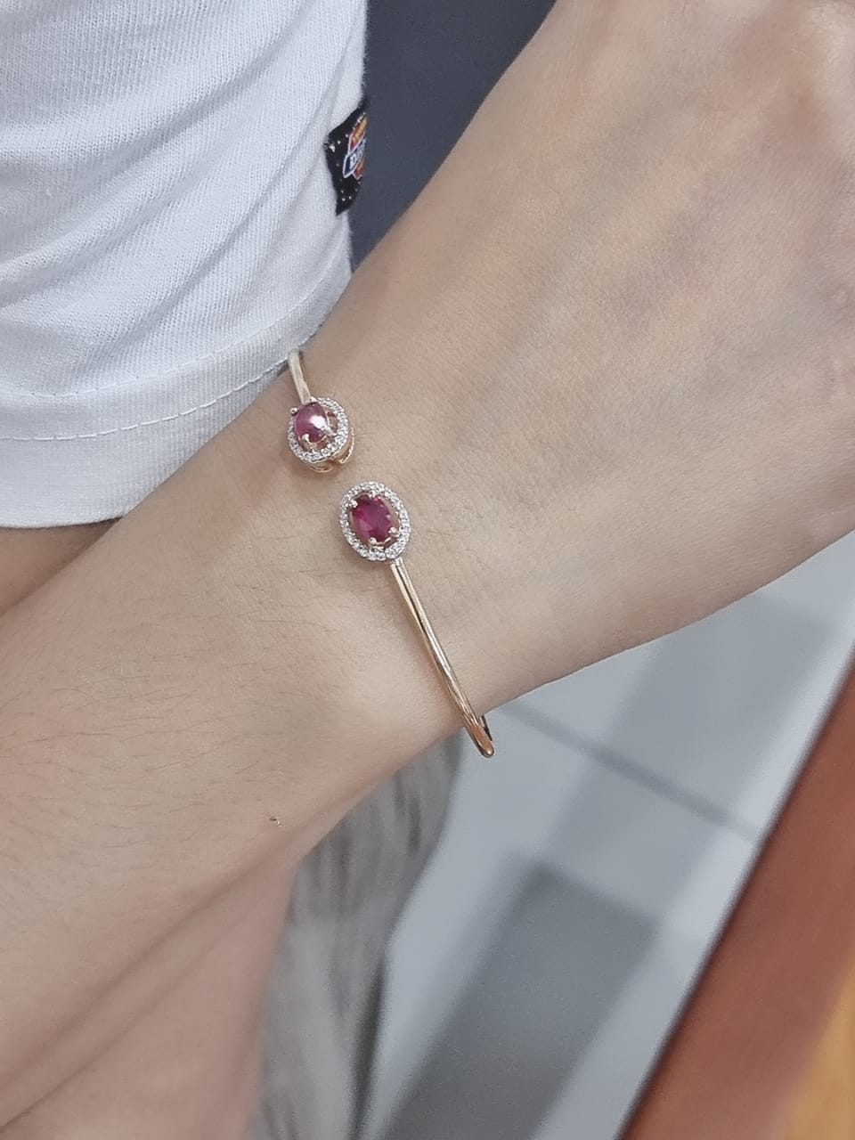 Diamond And Ruby Bangle In 18k Rose Gold