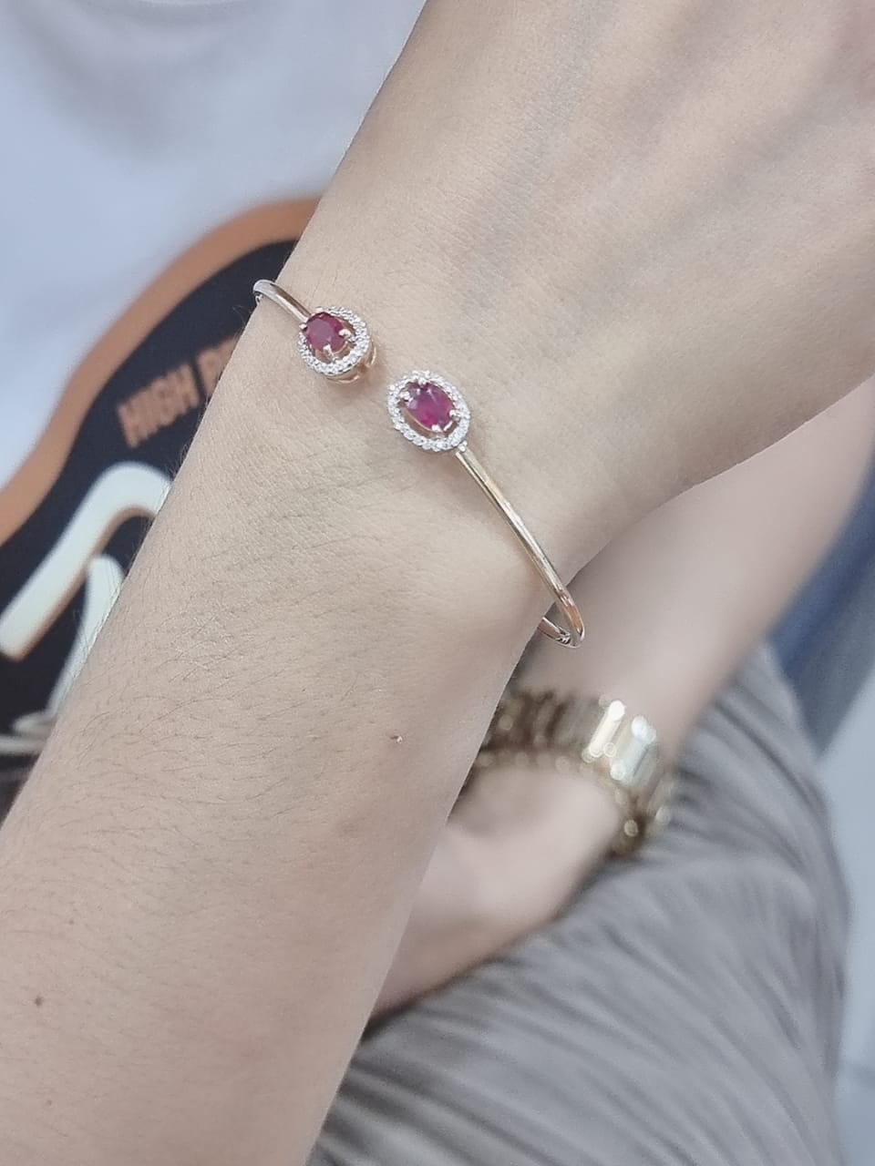 Diamond And Ruby Bangle In 18k Rose Gold