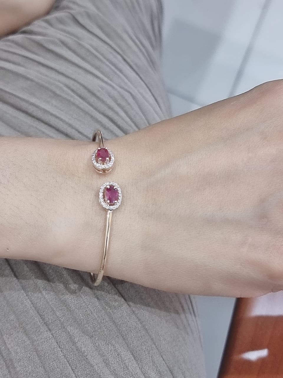 Diamond And Ruby Bangle In 18k Rose Gold