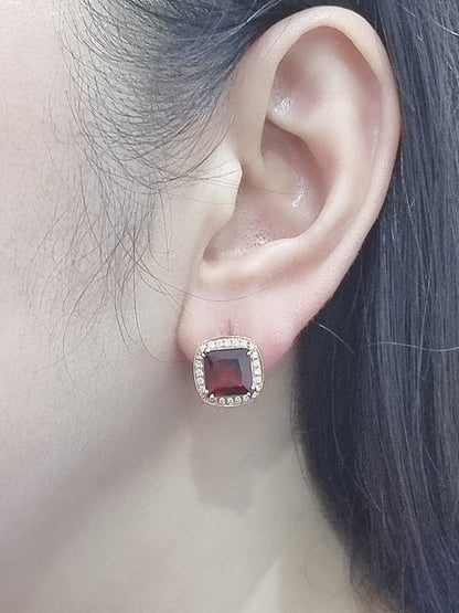 Garnet And Diamond Earrings In 18k Rose Gold