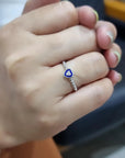 Blue Enamel Heart, Diamond Ring In 18k White Gold.