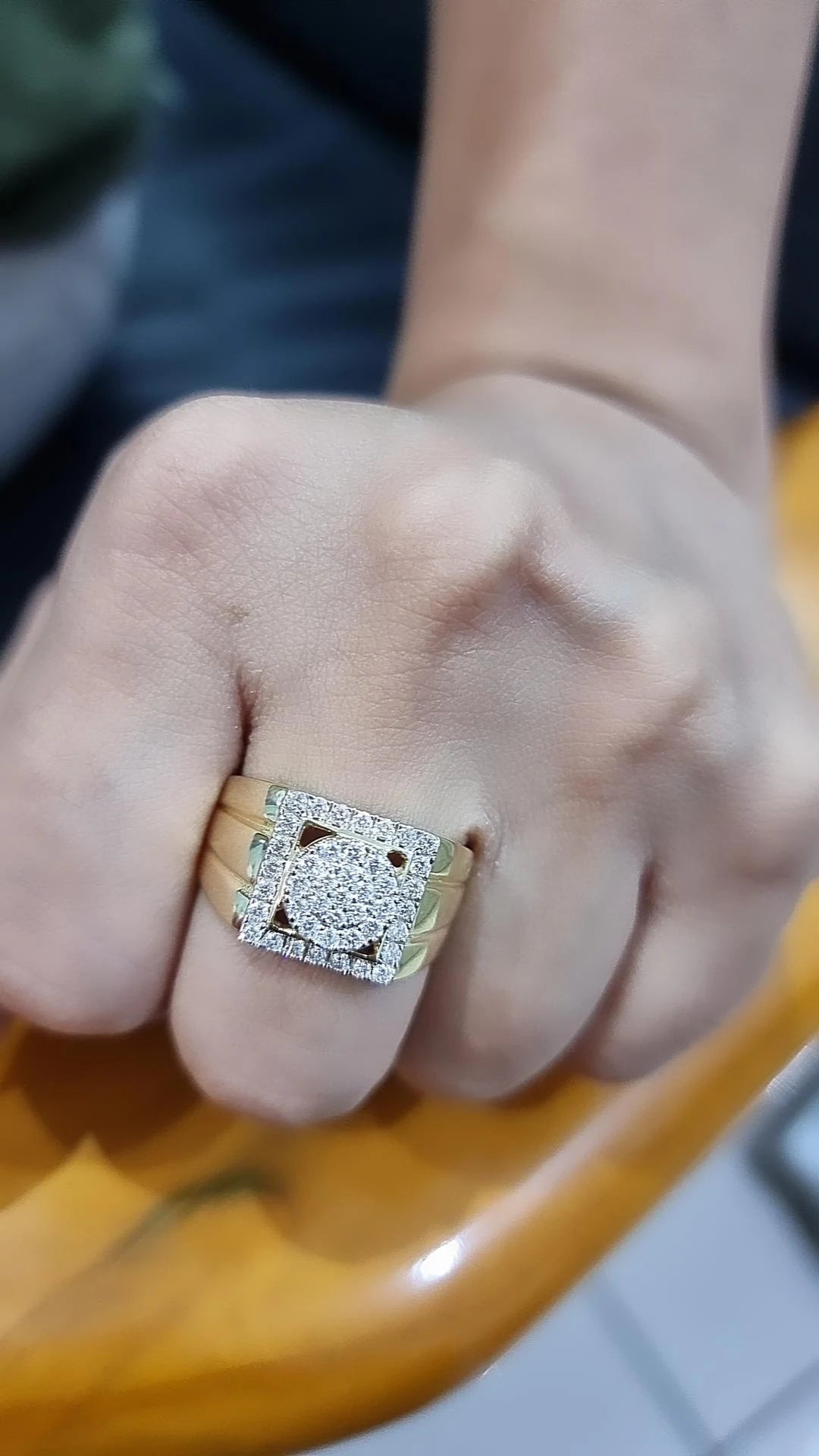 Men's Diamond Ring In 18k Yellow Gold.