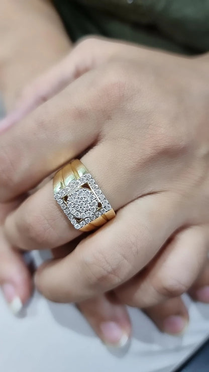 Men's Diamond Ring In 18k Yellow Gold.