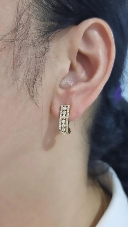 Half Hoop Diamond Earrings In 18k Yellow Gold.