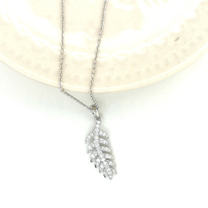 Leaf Diamond Pendant In 18k White Gold.